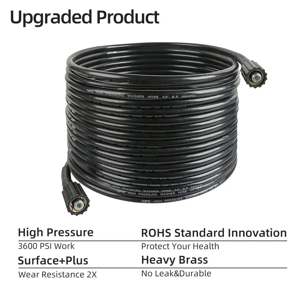 Manguera de lavado a presión de 50 pies x 1/4 pulgadas, manguera de repuesto para la mayoría de marcas, M22 14 mm o M22 15 mm, 3600 PSI