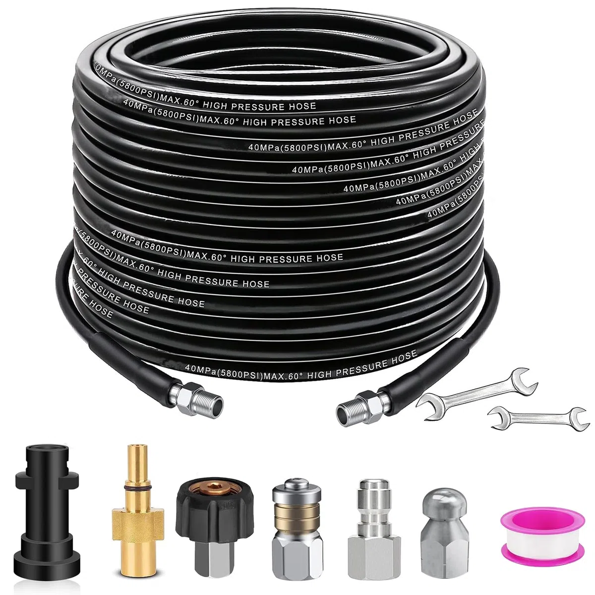 Manguera de drenaje de alta presión de 30 m, kit de chorro de alcantarillado, kit de limpieza de manguera de drenaje a presión, viene con adaptadores para lavadora a presión Karcher K2-K7
