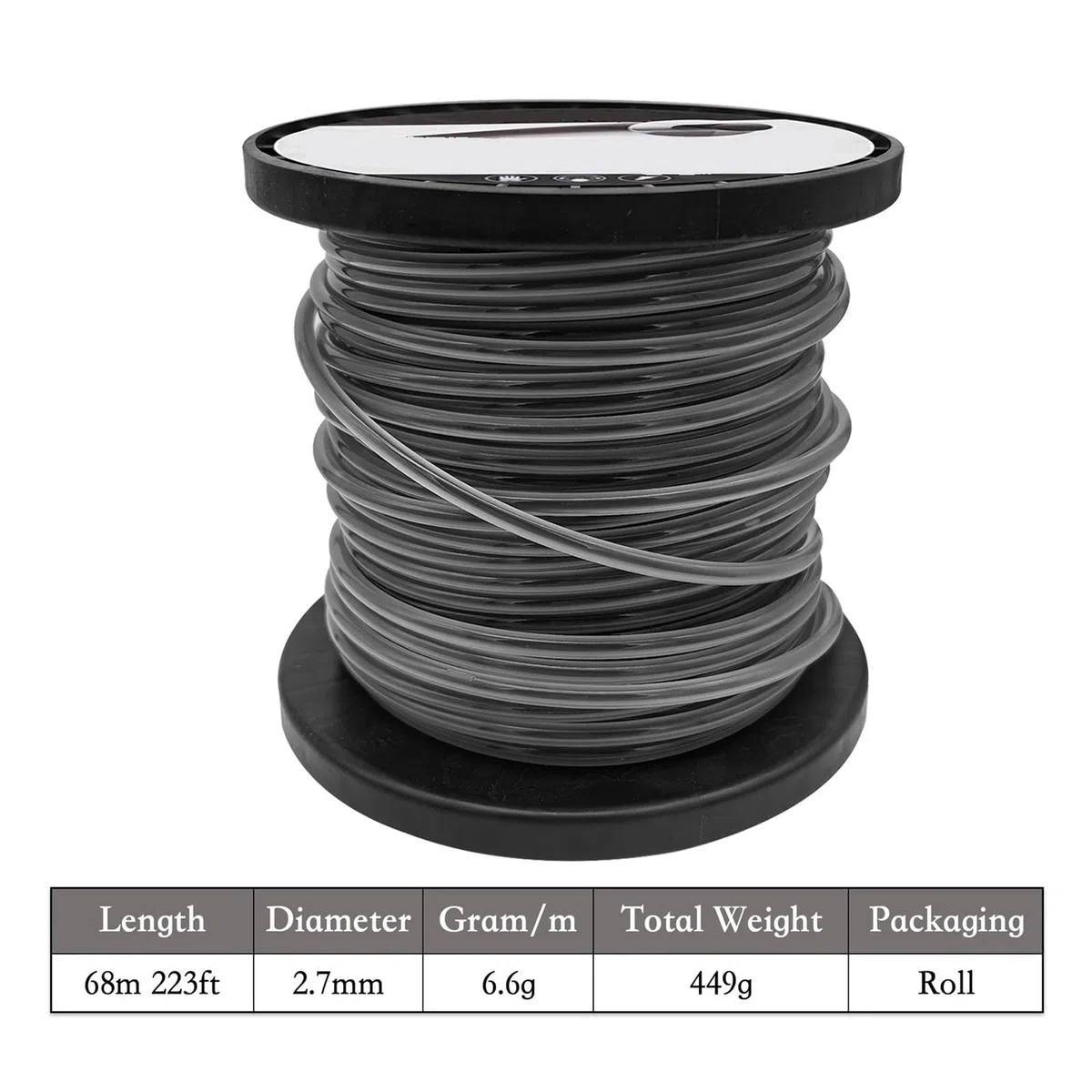 Línea de Corte, Compatible con TSES, D7WE5AC900393 | Cuerda redonda de nailon gris para desbrozadora cortacésped(2.7mm 68m)