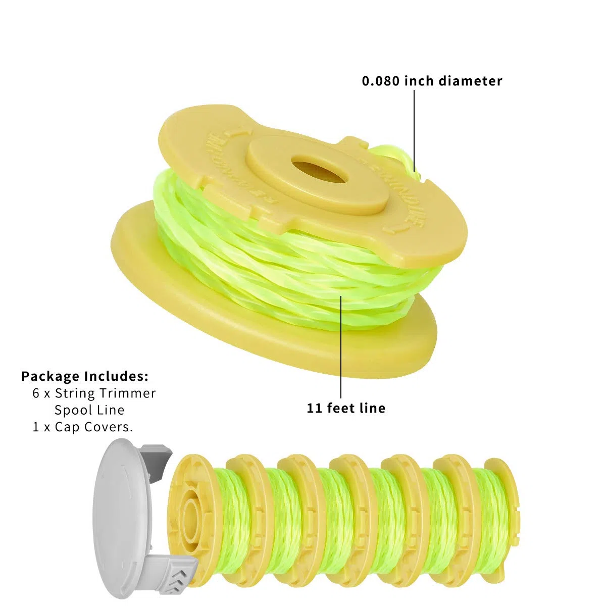 Weed Wacker - Cable trenzado de repuesto para desbrozadora inalámbrica Ryobi 18V, 24V y 40V (6 bobinas, 1 tapa)