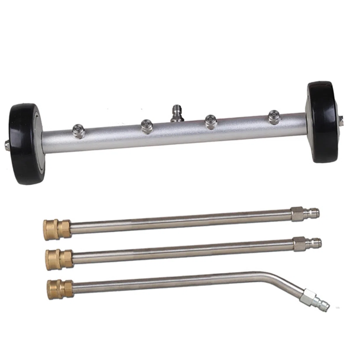 Limpiador de Chasis para Hidrolavadora de Alta Presión, Cepillo de Limpieza para Debajo del Automóvil, Accesorio Resistente, Aluminio, Acero Inoxidabl, con 3 Varillas