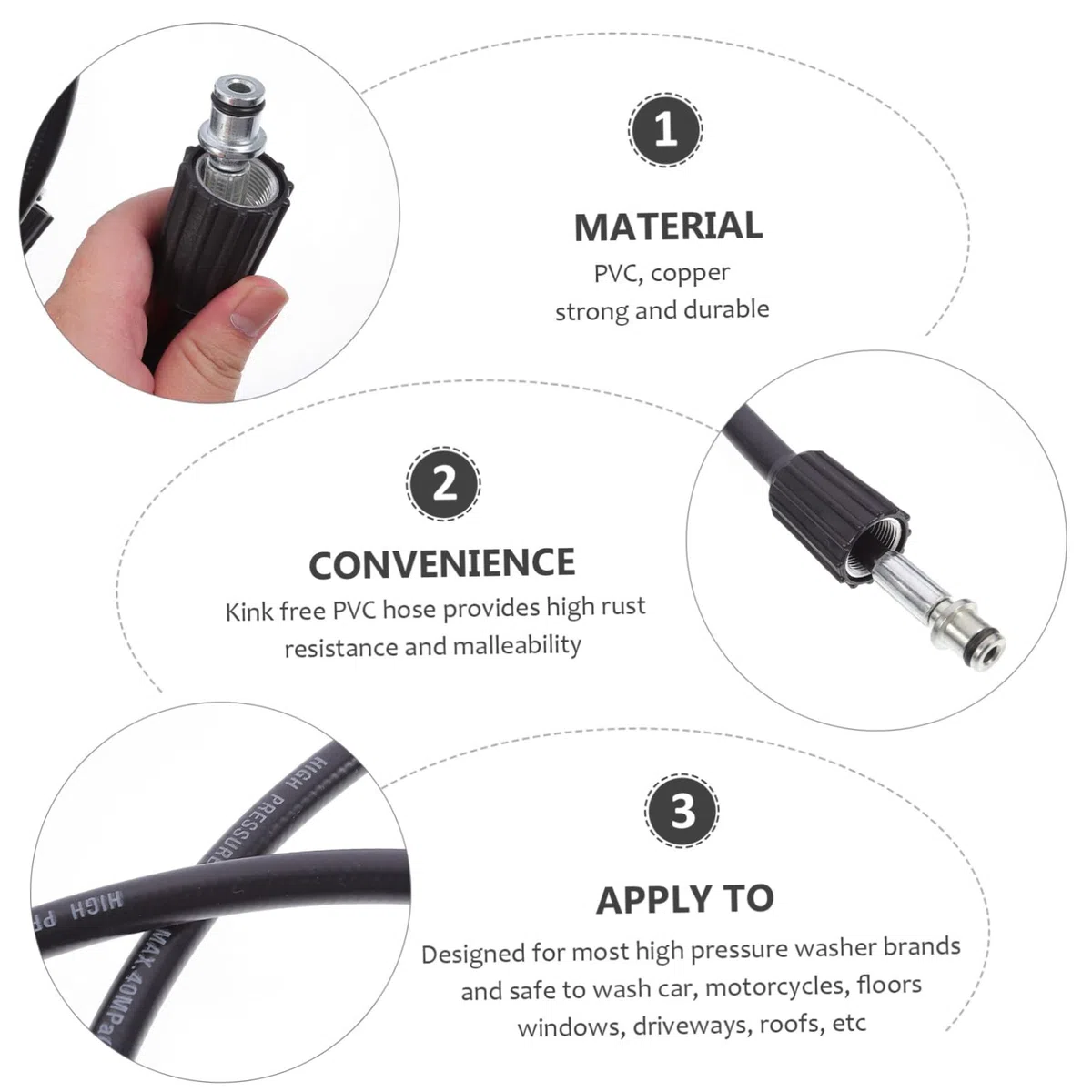 DOITOOL Manguera para Lavadora de Alta Presión Resistente Abrasiones y Kinks con Conexiones para Limpieza de Coches y Jardines Compatible Mayoría de Hidrolimpiadoras