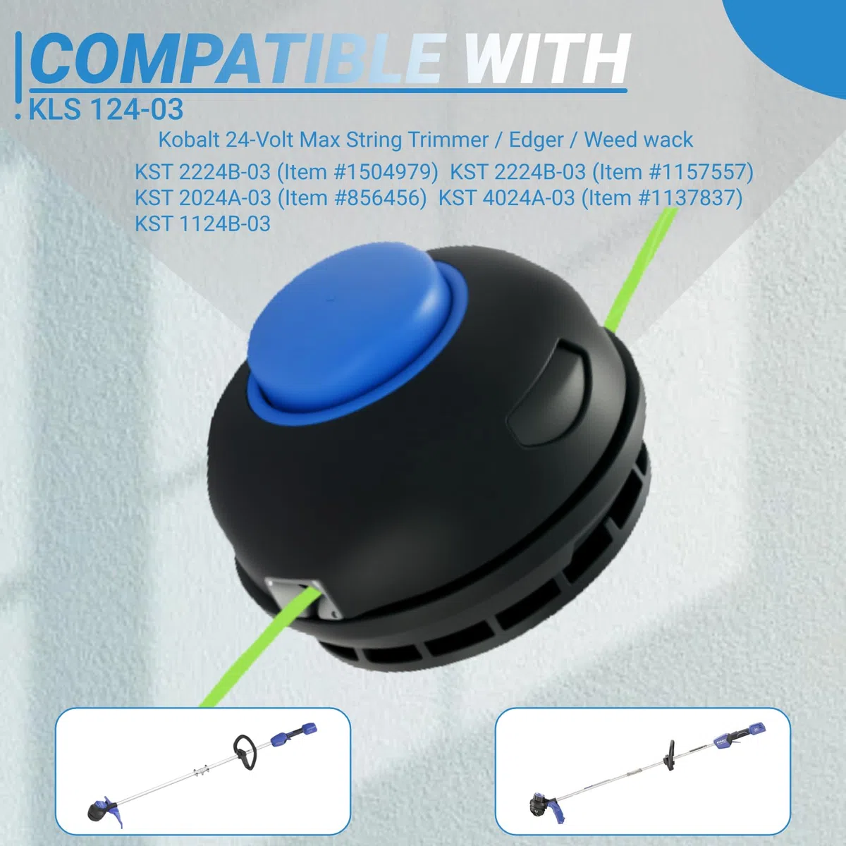 KLS 124-03 - Cabezal de carrete de repuesto compatible con Kobalt 24 voltios máximo KST 2224B-03 KST 2024A-03 KST 4024A-03 KST 1124B-03 KST 1124B-03, línea doble preenrollada de 0.08 pulgadas