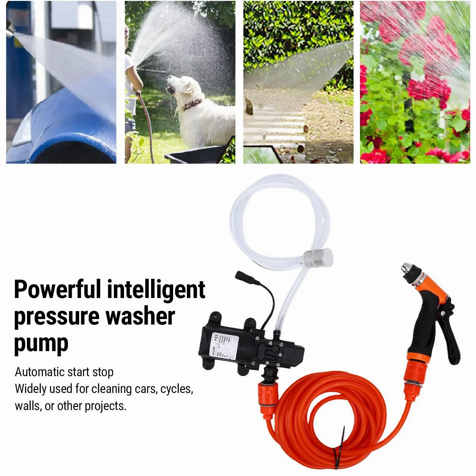 Aramox Bomba de Lavado Inteligente de Coche de Presión Eléctrica Portátil | DC12V, 100W, 1-7 litros/minuto, kit de pistola de lavado de autos con manguera para limpieza de vehículos uso en exteriores