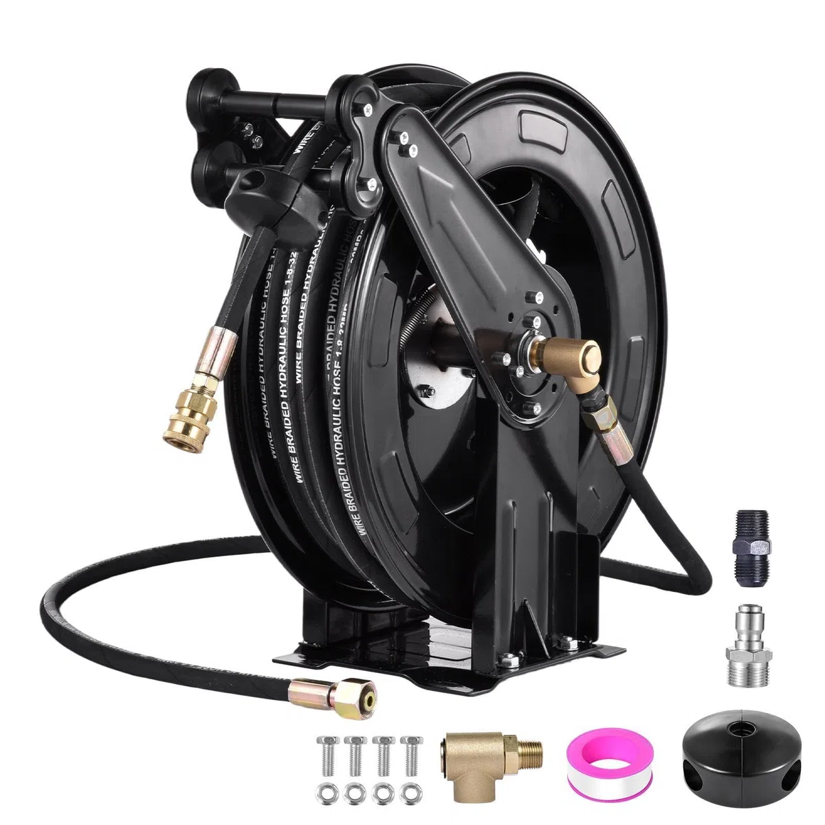 Carrete Manguera Hidrolavadora Retráctil Auto Rebobinado Pared Techo Suelo | Carrete De Manguera De Jardín De Doble Brazo 275 Bar Rebobinado Automático Para Riego Limpieza Coches Mascotas