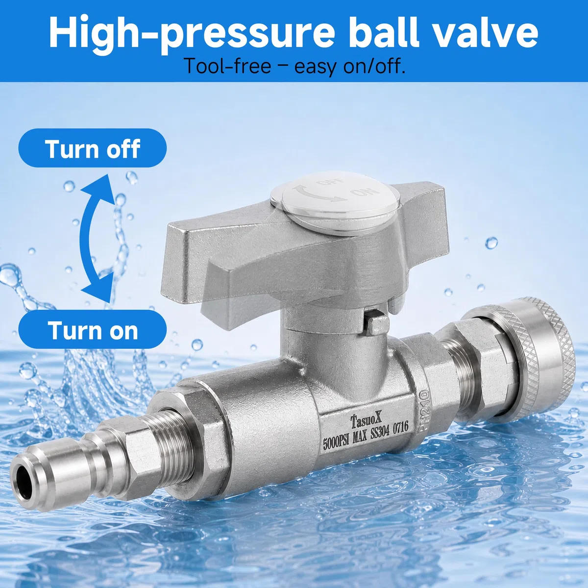 Lavadora a presión con válvula de bola, válvula de cierre de conexión rápida de 3/8 pulgadas para manguera de lavado eléctrico, 5000 PSI, acero inoxidable, ideal para cambiar rápidamente entre