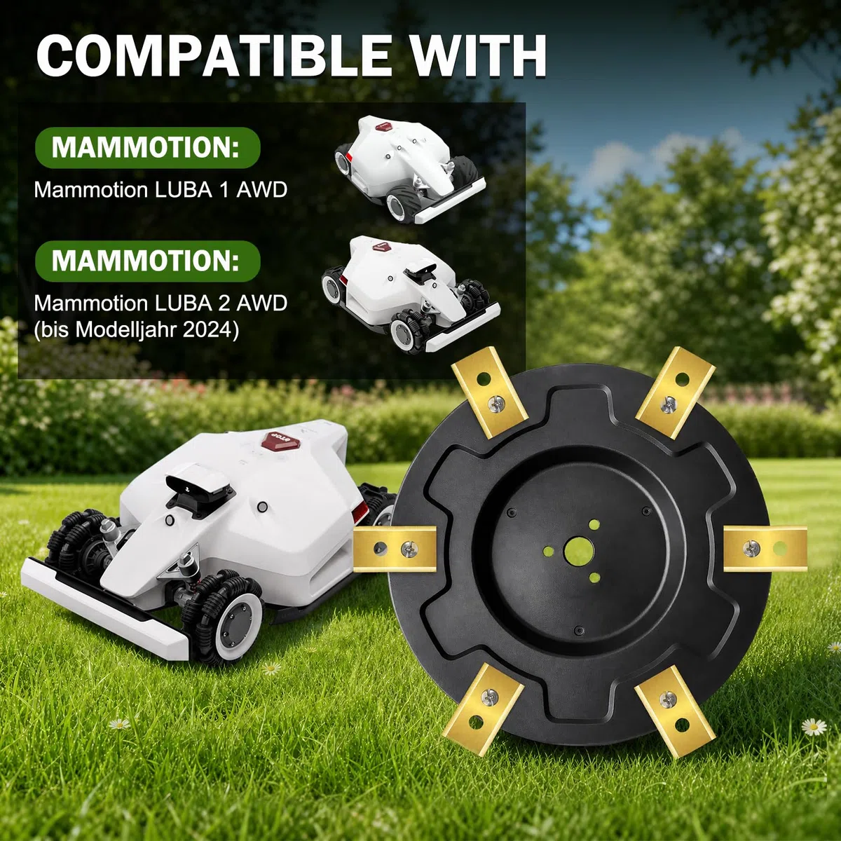 2 discos de cuchilla para Mammotion LUBA 1 AWD | Mammotion LUBA 2 AWD (hasta el año de modelo 2024), accesorio universal con 12 cuchillos de acero inoxidable y 12 tornillos, cuchilla de repuesto para