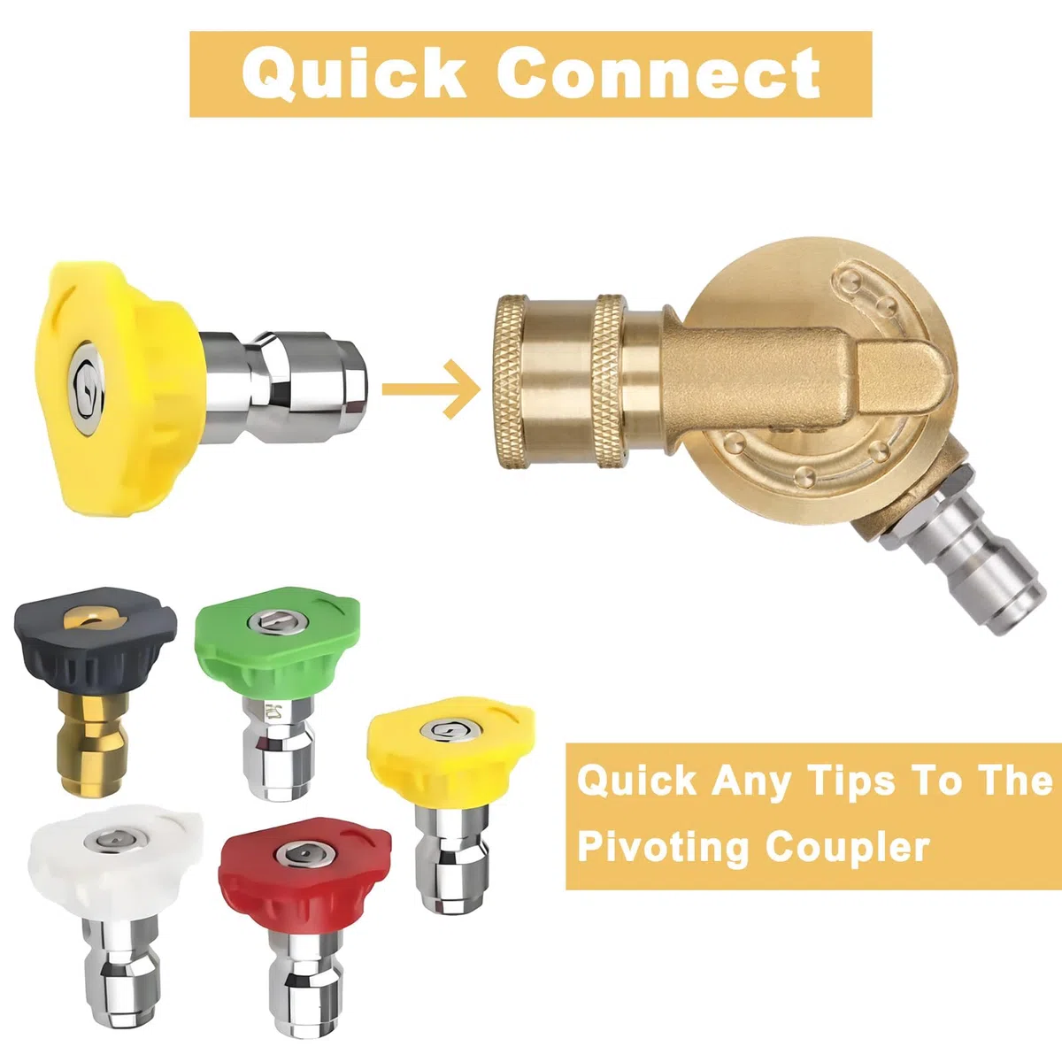 Accesorio limpiador de canalones para lavadora a presión, acoplador giratorio de 240 grados, conexión rápida de 1/4 pulgadas, 7 ángulos para boquilla de pulverización de lavadora eléctrica, 4500 PSI
