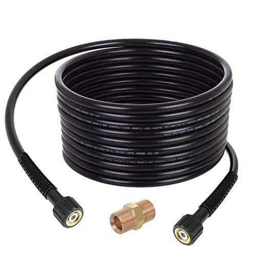 TECHKAR Recambio Alargador Manguera Lavadora Alta Presión - Piezas Hidrolimpiadora Karcher -200bar compatible con Kärcher con rosca M22x1.5 + Conector Manguera y Boquilla - 30m