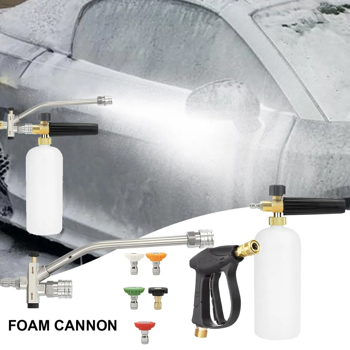 Lanza De Espuma Para Lavado De Coches Boquillas Para Lavadora | Accesorio Conector Doble Cabeza Para Limpieza Detallada De Jardín Y Hogar