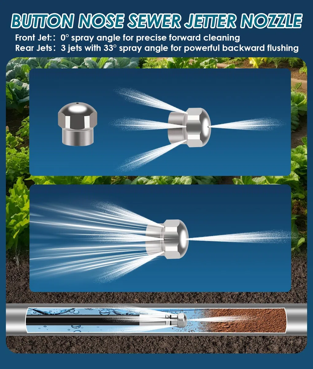 WADEO Juego de manguera de limpieza de tuberías 30M 400 bar para hidrolimpiadoras Kärcher de las series K2-K7 y Bosch Lavor, 5800 PSI, con adaptador M22 y boquillas fijas + giratorias