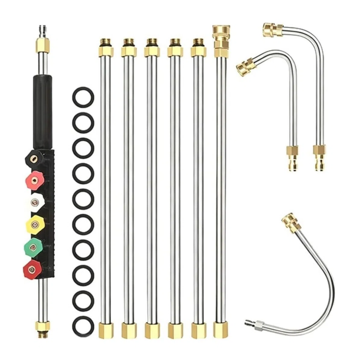 Puntas para hidrolimpiadoras, Varilla telescópica for lavadora a presión, 74 pulgadas, 4000 PSI, 6 boquillas M22 QC, acero inoxidable, latón