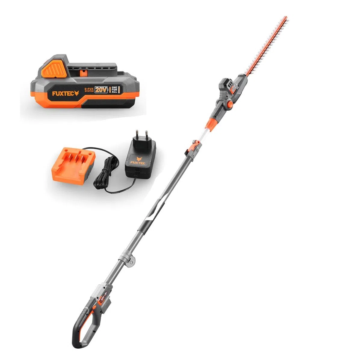 FUXTEC FX-E1HH20 Cortasetos telescópico sin Cable de 20 V - con bateria de 2Ah y Cargador de1A