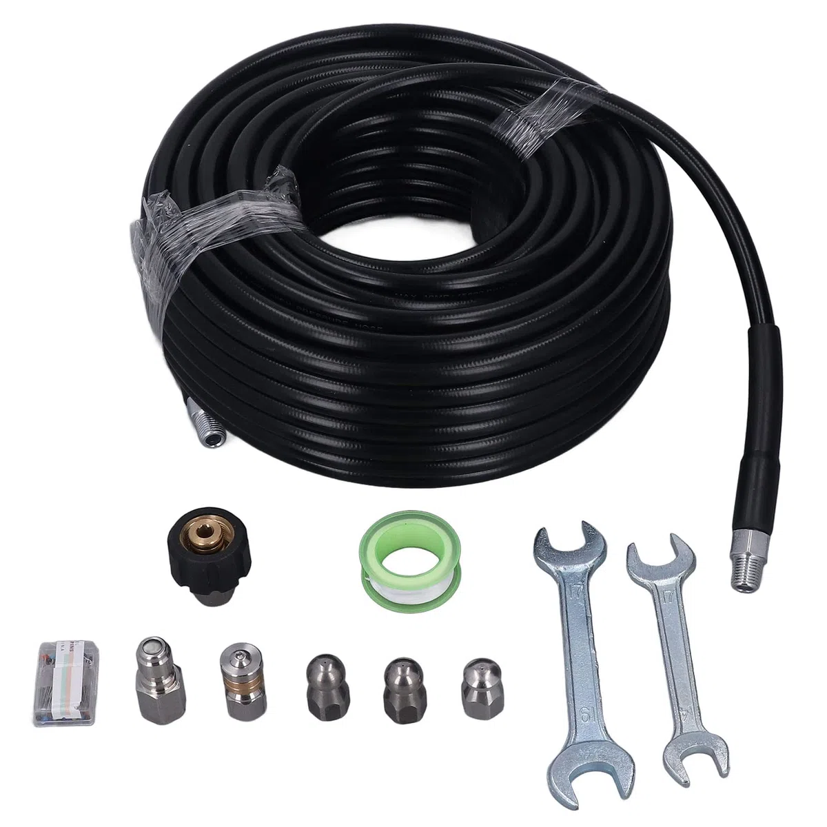 Kit de Hidrolimpiadora para Desagües 30m Manguera Limpiadora 5800PSI /4 Pulgada NPT Accesorios de Alta Presión con Llaves