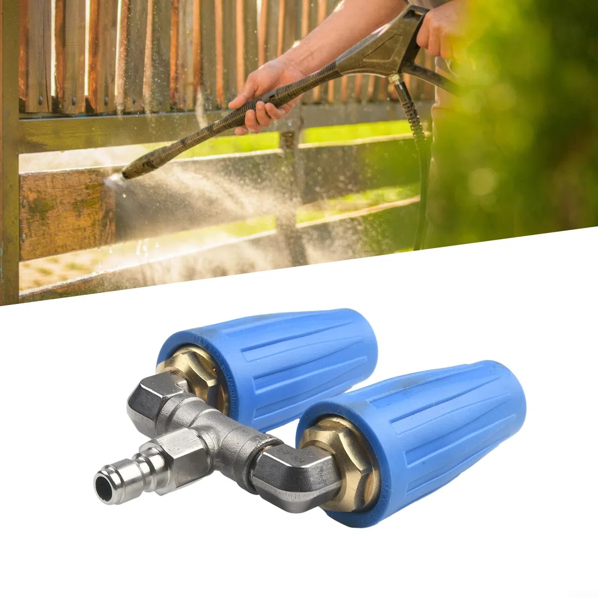 Lavadora de alta presión giratoria doble boquilla turbo punta de pulverización de 1/4 pulgadas 4000PSI 4-6GPM, boquilla turbo doble giratoria para pistola de lavado a presión, accesorio de boquilla de