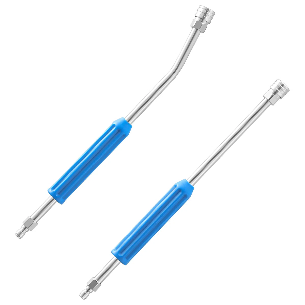 JOEJET Varita de extensión para lavadora a presión de 17 pulgadas, varita de acero inoxidable con agarre moldeado, varita curvada de 30 grados para canalón y tren de rodaje, conexión rápida de 1/4