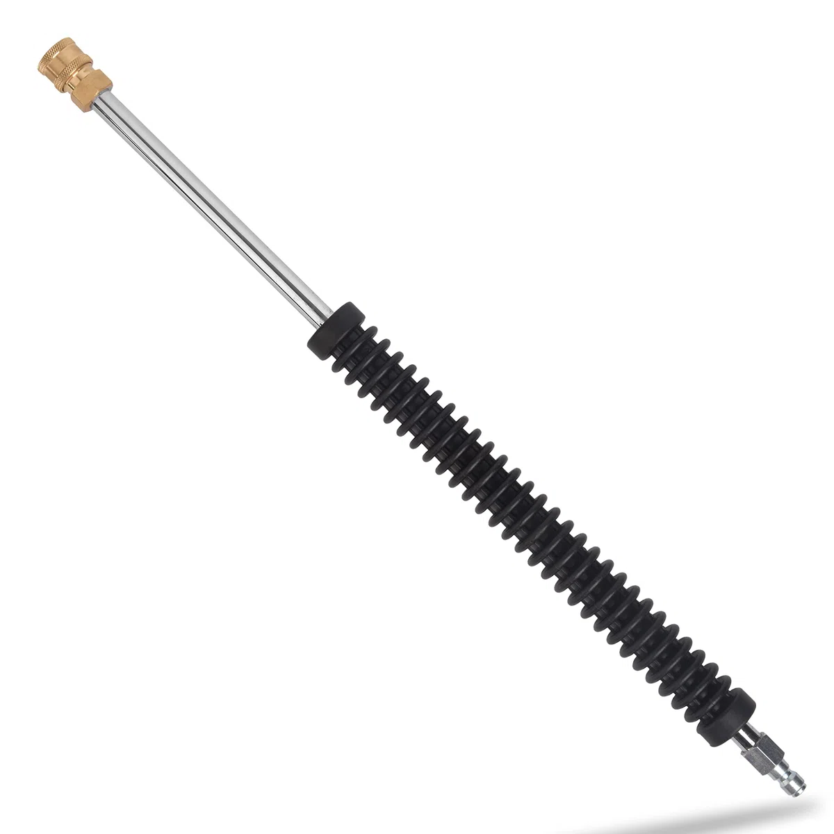 McKillans Varita de extensión para lavadora a presión de coche, A236, latón y acero inoxidable, conector rápido, 0.25 pulgadas, válvula de bola, 21 pulgadas, accesorio para lavadora a presión