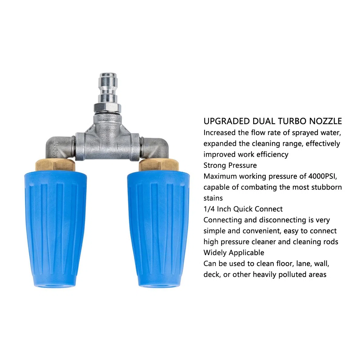 Boquilla Doble Turbo para Hidrolavadora HUASON, Boquilla Doble Turbo para Hidrolavadora de Alta Presión con Punta Giratoria para Conector Rápido de 1/4 de Pulgada
