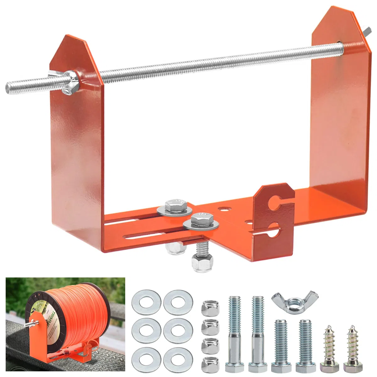 Weed Wacker - Soporte de línea comercial para recortadora | Naranja, acero inoxidable resistente | Ancho ajustable (4.5-9.5 pulgadas) | con accesorios de montaje y soporte de acero de perfil bajo para