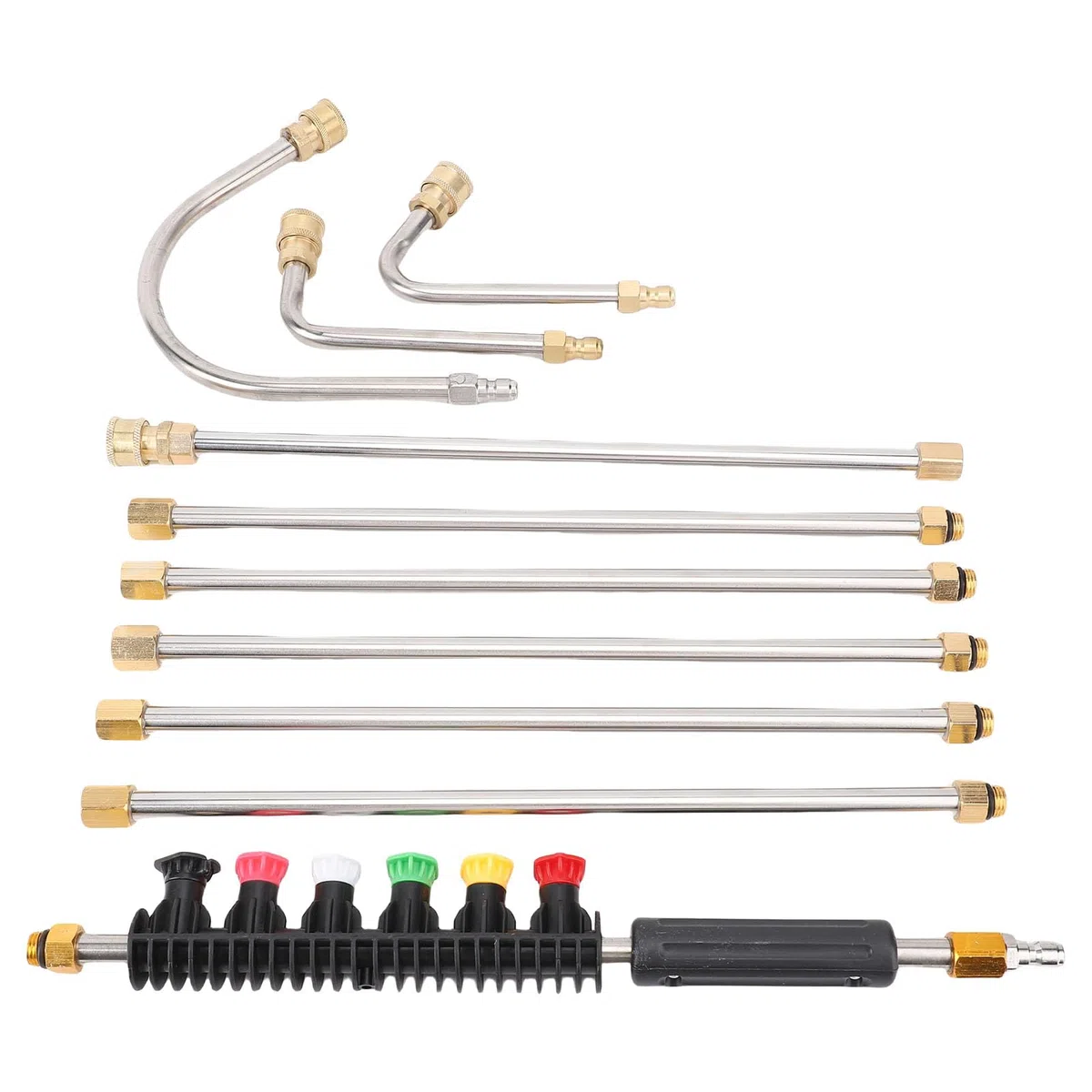 Varilla de Extensión Versátil para Lavadora a Presión, Kit de Varillas Curvas en Forma de U con 6 Puntas de Boquilla para Tareas de Limpieza de Esquinas de Pisos, Canalones de Paredes de