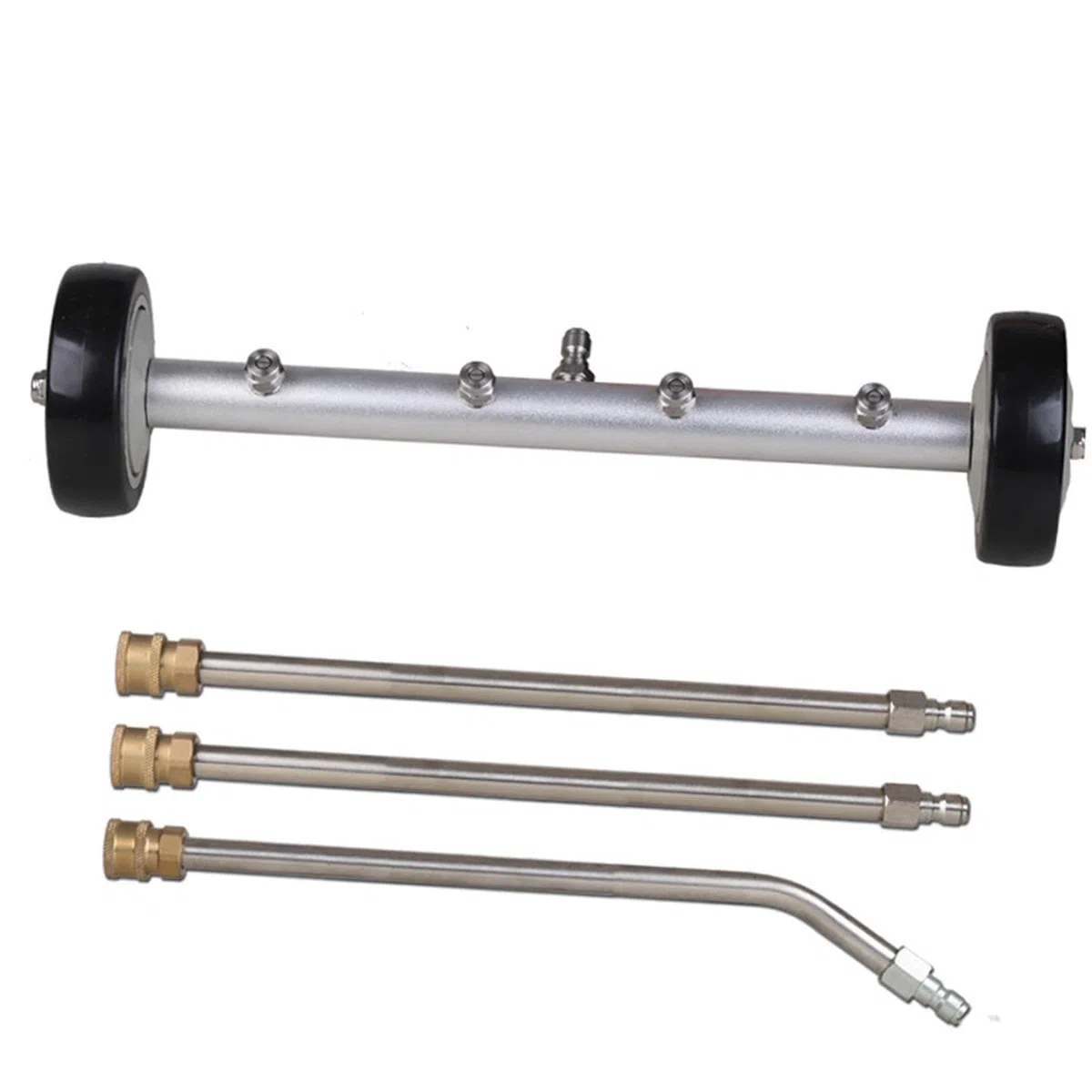 Limpiador de Chasis para Hidrolavadora de Alta Presión, Cepillo de Limpieza para Debajo del Automóvil, Accesorio Resistente, Aluminio, Acero Inoxidabl, con 3 Varillas