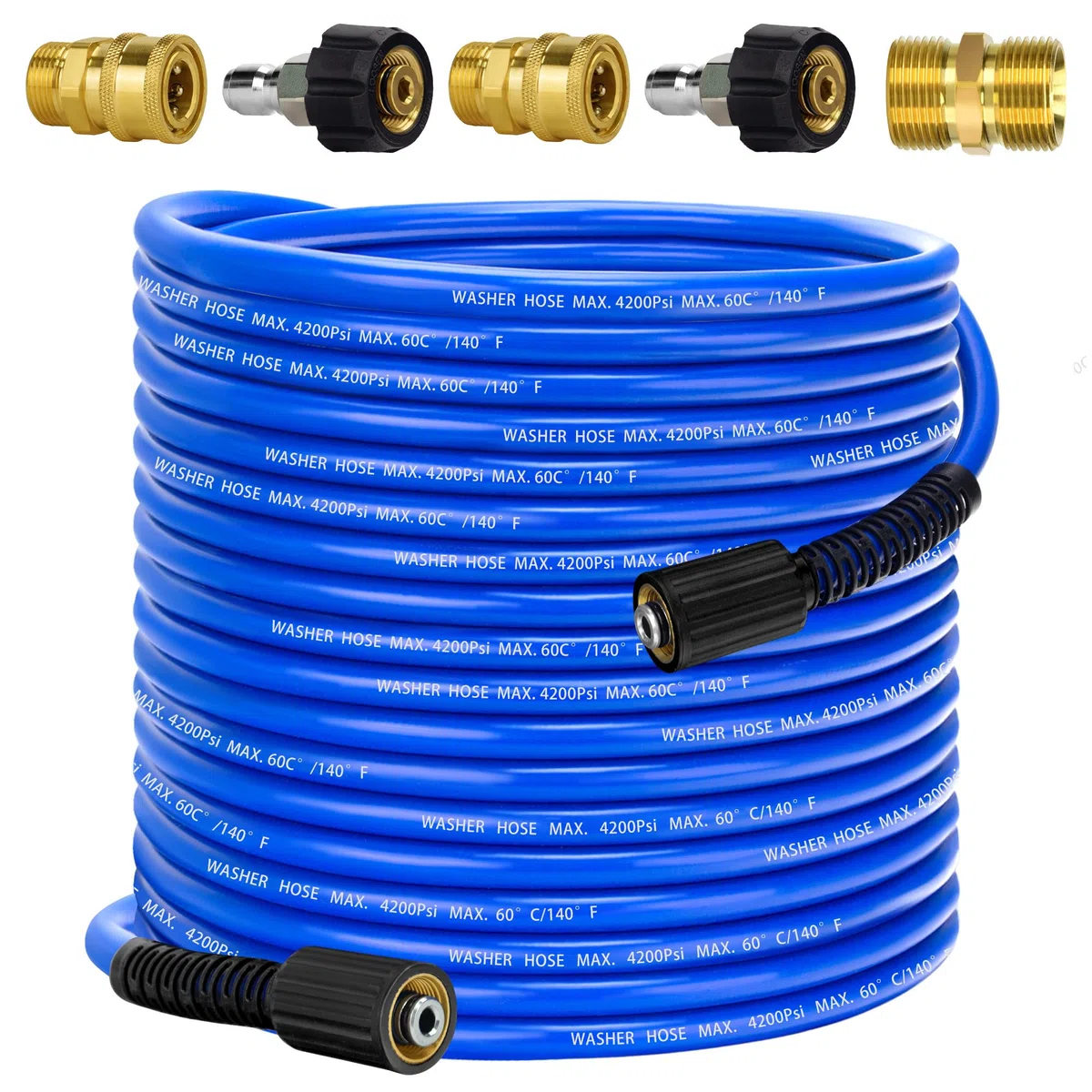 Manguera de lavado a presión de 100 pies x 1/4 pulgadas, súper flexible, resistente a torceduras, repuesto para lavadora de coche con accesorios M22 y adaptadores de conexión rápida de 3/8 pulgadas