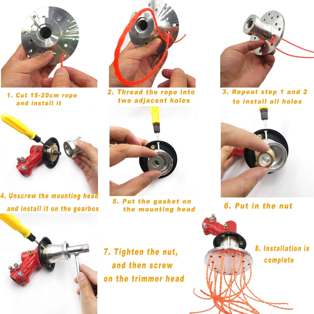 Ajuste universal cabeza recortadora Weed Eater Multi-line .105 pulgadas línea de corte de césped de aleación de aluminio para Brushcutter 1 pulgadas caja de cambios