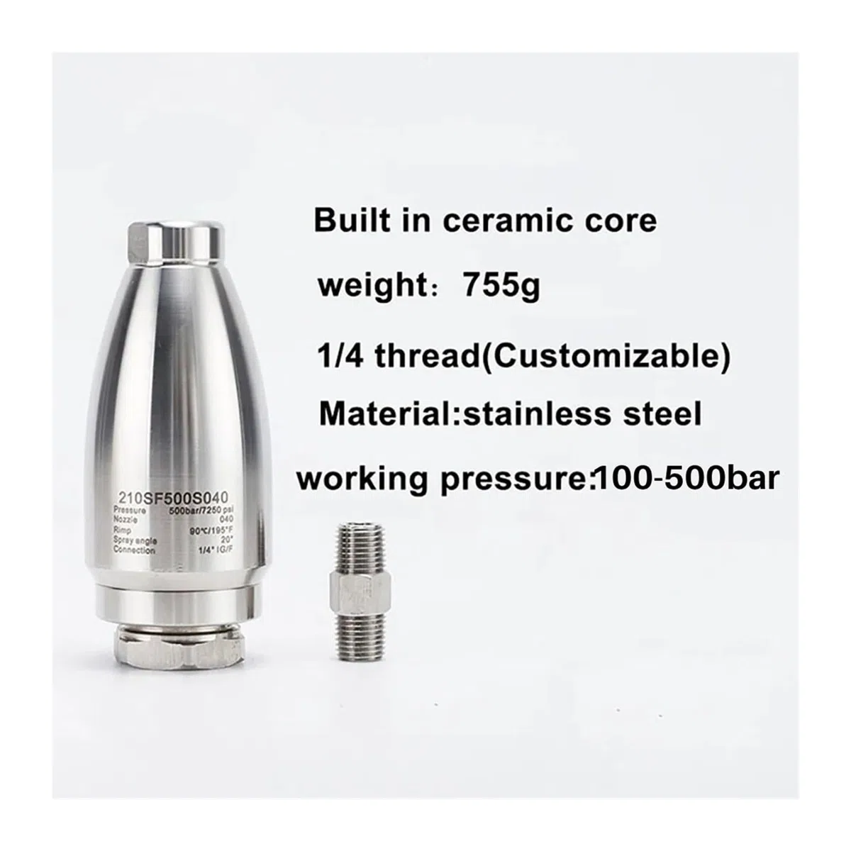 Boquilla turbo inox 500 bar, rotación 360 | Boquilla rotativa de ultra alta presión para limpieza con hidrolavadora(2pcs Repair kit)