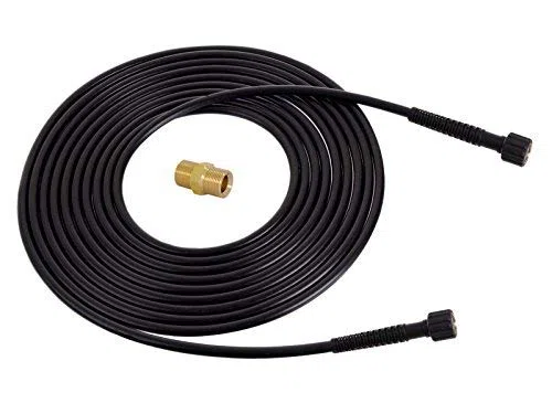 TECHKAR Recambio Alargador Manguera Lavadora Alta Presión - Piezas Hidrolimpiadora Karcher -200bar compatible con Kärcher con rosca M22x1.5 + Conector Manguera y Boquilla - 30m