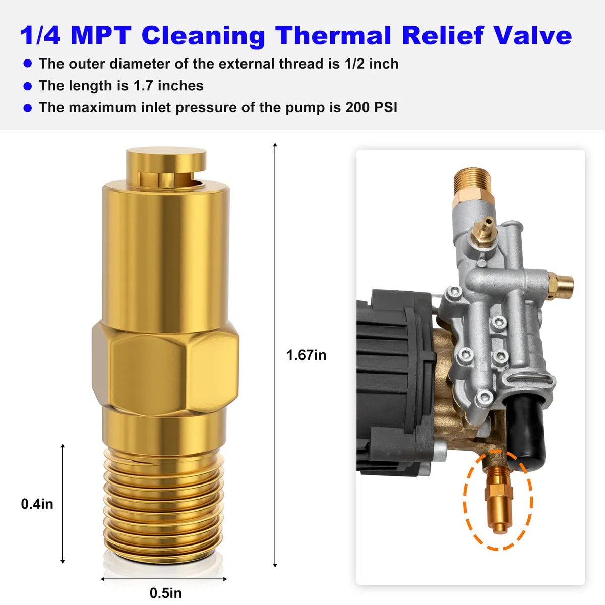 Allparts Equipment 7101359 - Válvula de alivio térmico para lavadora a presión, 1/4 MPT, válvula de alivio térmico para bomba de émbolo triple AAA