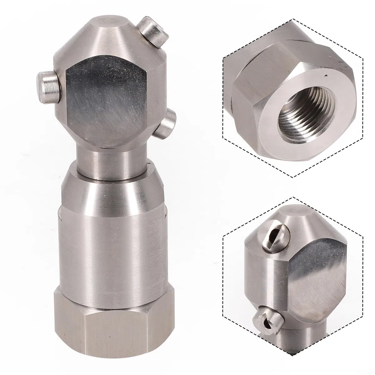 Boquilla giratoria automática de 360 grados, boquilla de limpieza de alta presión para botellas, tanques, tambores de aceite, tuberías, descarga de pared interior (1,27 cm)