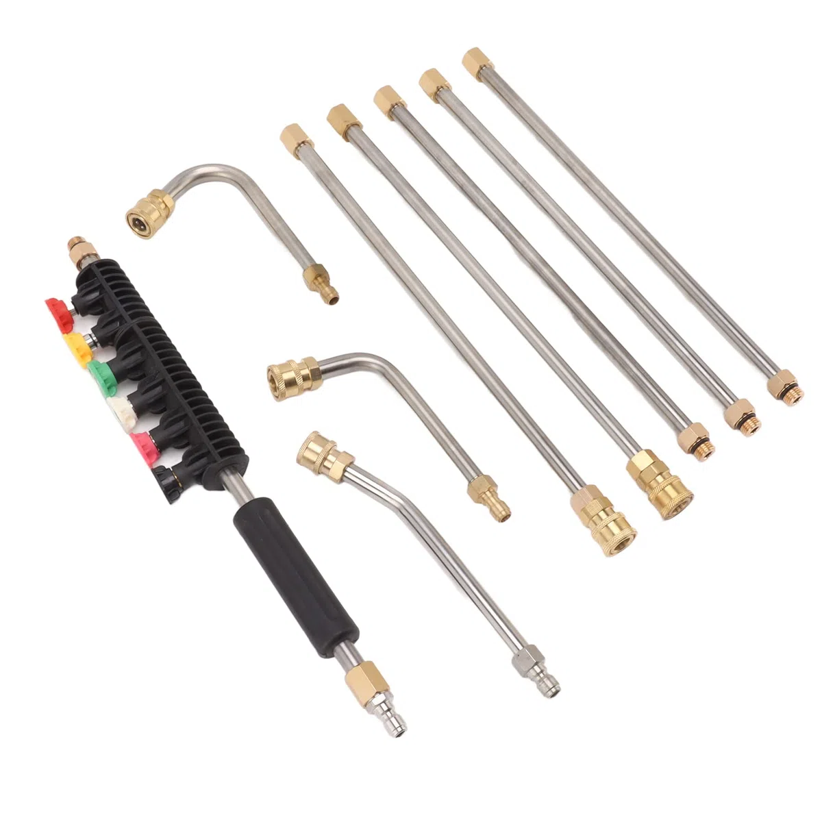 Tbest Juego de Varillas de Extensión para Lavadora a Presión, 5 Varillas Rectas y 3 Curvas con 6 Boquillas, Conexión Rápida de 1/4 Pulgadas para Limpieza a Alta Presión en áreas Difíciles