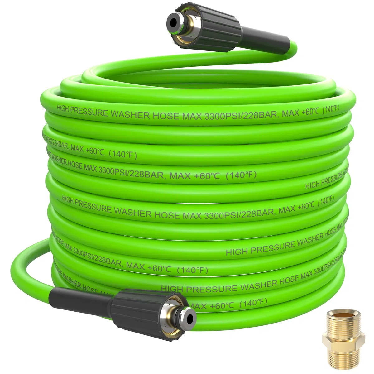APOWER Manguera de lavado a presión de PVC de 50 pies x 1/4 pulgadas, resistente a torceduras, extensión de manguera de agua de alta presión de repuesto para uso doméstico con accesorios de latón M22