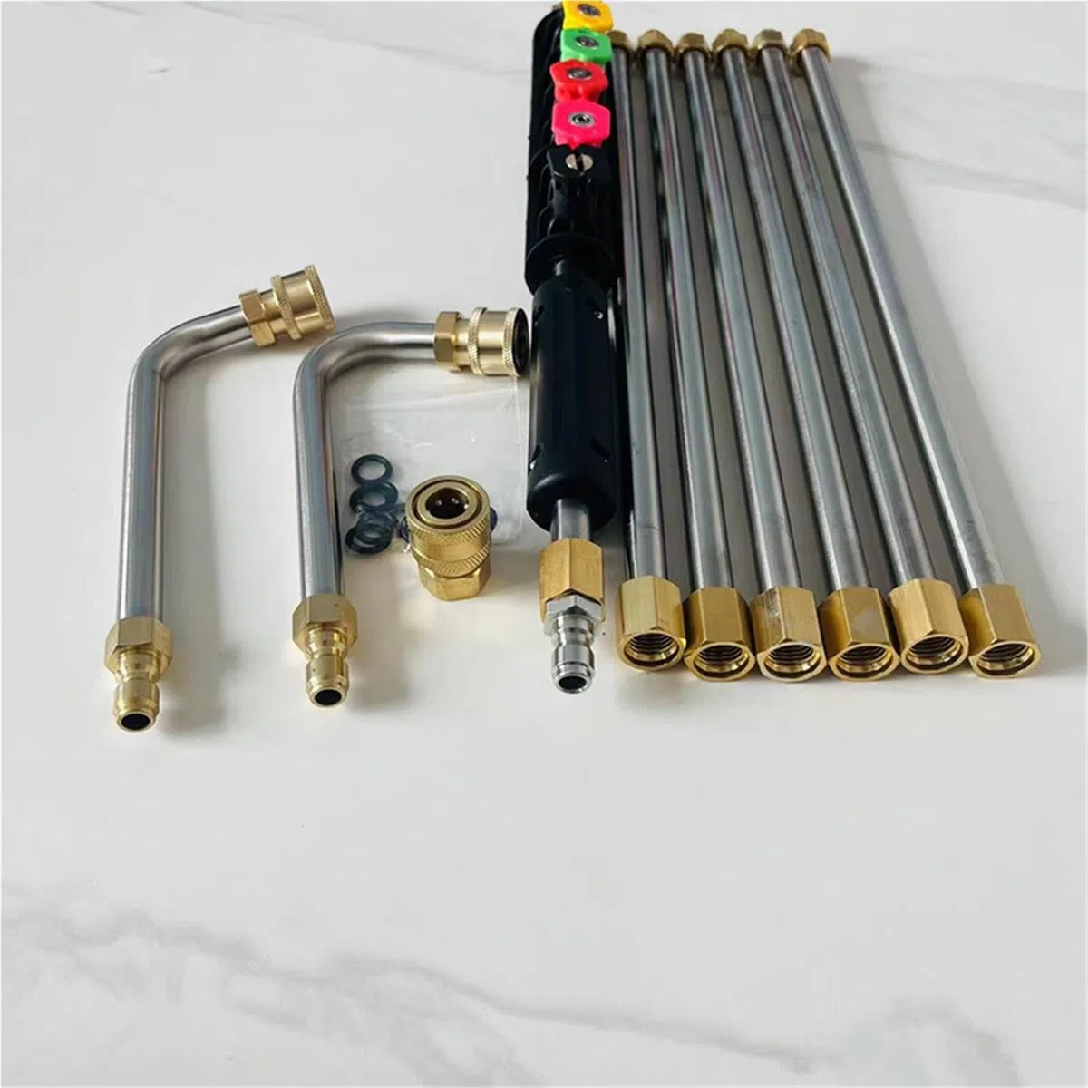 Varilla de Extensión para Hidrolimpiadora Juego de Varillas extensión Boquilla Agua Alta presión Acero Inoxidable, Extensor arandela Coche, Varilla limpiadora Aleros Pared Exterior