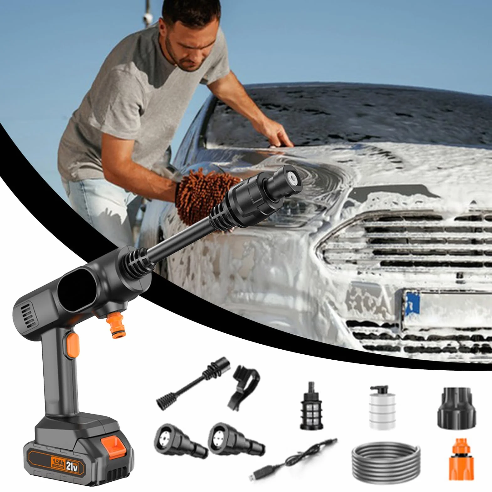 Hidrolimpiadora Inalámbrica A Presión Accesorio De Rociado Manual Portátil | Rociador Con Manguera De Alta Presión Portátil, Inalámbrica para Coche, Terraza, Hormigón, Exterior,