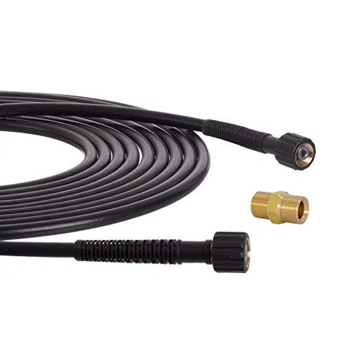 TECHKAR Recambio Alargador Manguera Lavadora Alta Presión - Piezas Hidrolimpiadora Karcher -200bar compatible con Kärcher con rosca M22x1.5 + Conector Manguera y Boquilla - 30m