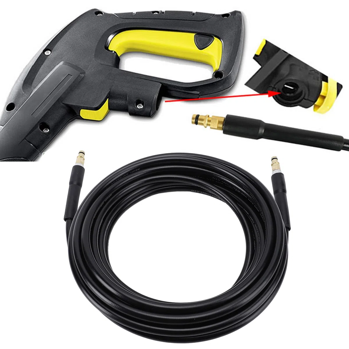 Acouto Manguera de Lavadora de Alta Presión, Alambre de Acero Tejido, Goma, Manguera de Extensión de Lavadora Eléctrica para Automóvil, Repuesto para K2 a K7 de 20 M / 65 de 62 Pies a K7, de a (20M)