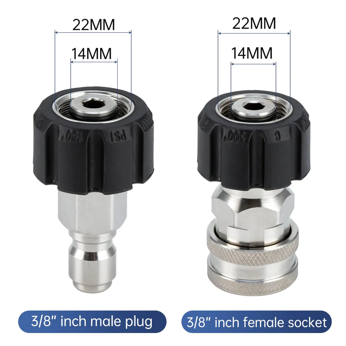 Manguera de lavado a presión de 3/8 pulgadas de 100 pies, resistente a torceduras, manguera de lavado de alta resistencia trenzada de alambre para agua caliente y fría con 2 piezas M22-14 mm, kit de