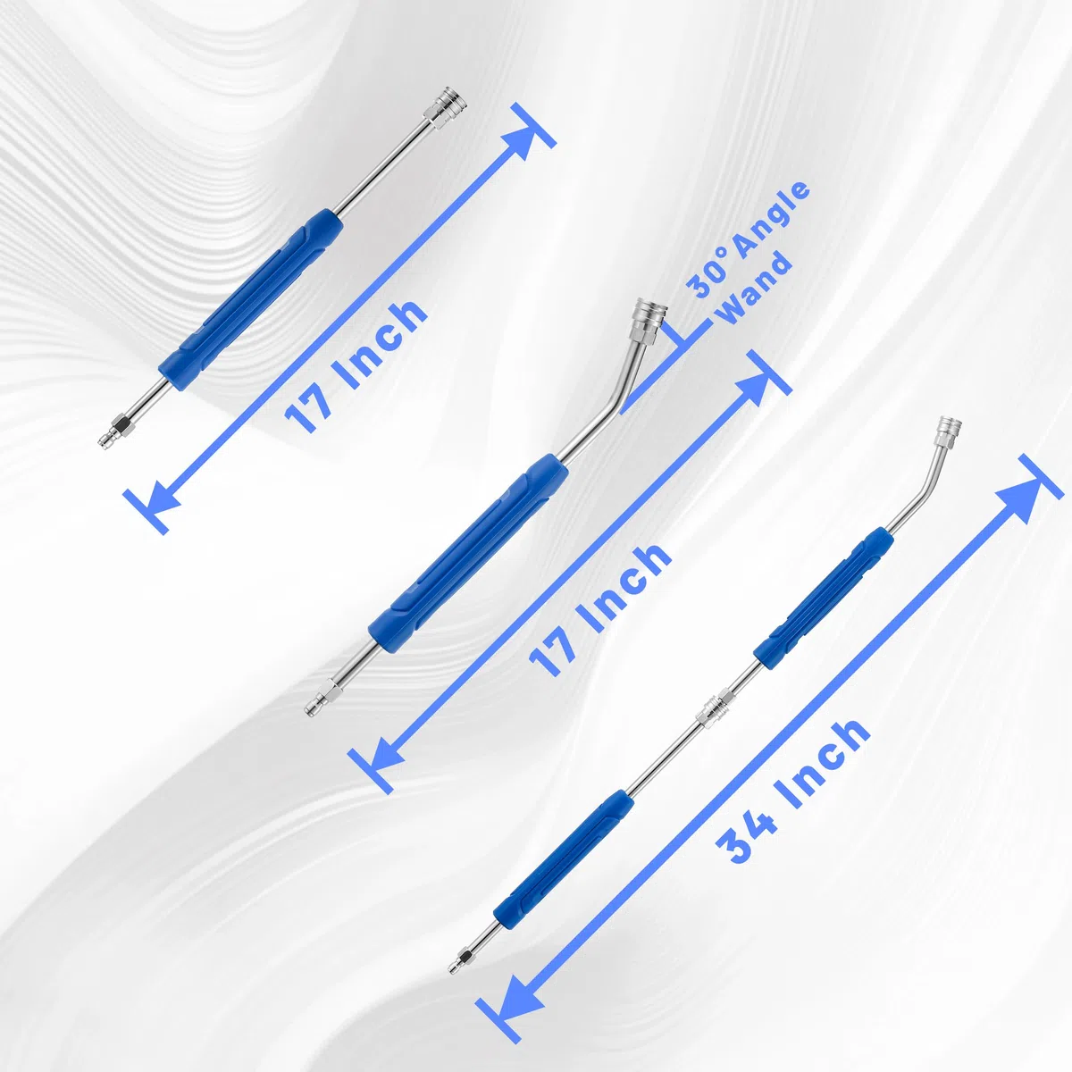 Varita de extensión para lavadora a presión, vara de acero inoxidable de 17 pulgadas con cubierta protectora de plástico antideslizante, conexión rápida de 1/4 pulgadas, paquete de 2