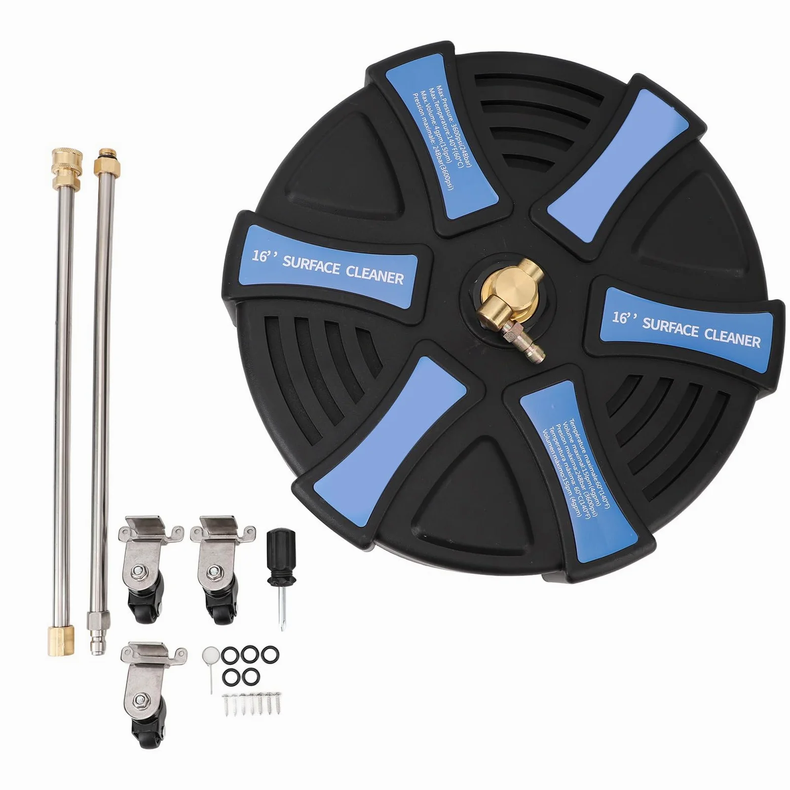 Aramox Limpiador de Superficies para Lavadora a Presión, Accesorio para Lavadora Eléctrica de Acero Inoxidable con 3 Ruedas, 16 Pulgadas, 3600 PSI, 2 Varillas de Extensión, para Entrada, Acera, Patio,