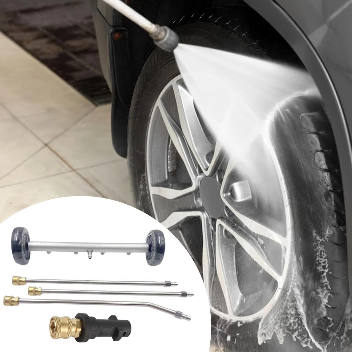 predolo Limpiador de Chasis de Alta Presión con 3 Tubos de Extensión Y Cepillo de Agua para SUV, Negro