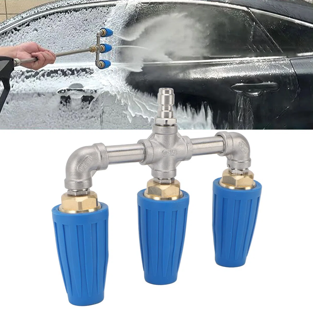 Acouto Boquilla Turbo Triple de 1/4 de Pulgada, Enchufe Rápido, Boquilla de Lavado a Presión Giratoria de 4000PSI para Presión de Limpieza de Carreteras de Automóviles y Jardín, una Limpieza