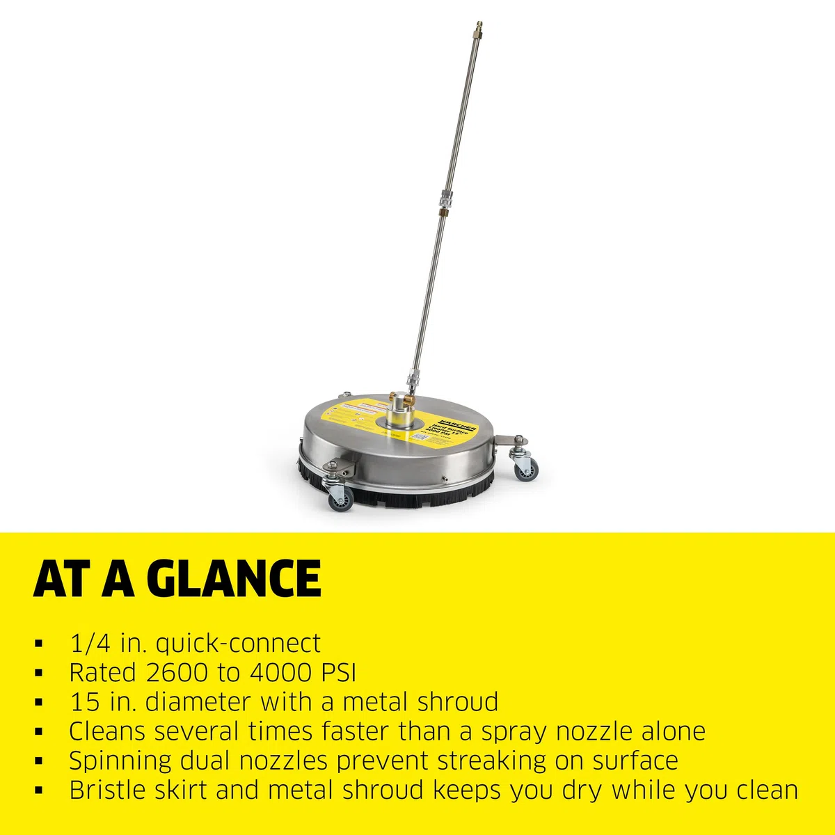 Kärcher - Limpiador Universal de Superficies de Metal de 4000 PSI con 3 Ruedas para lavadoras a presión - 15 Pulgadas y con 2 varitas de extensión - Accesorio para Lavadora a presión