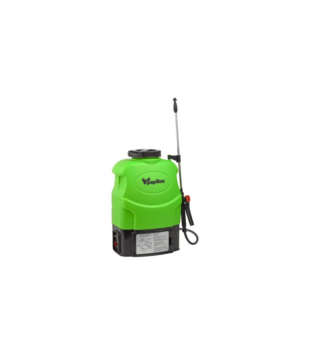 WeGeek, BOMBA DE HOMBRO con BATERÍA de litio (12V - 8Ah),16 litros. Depósito resistente a los rayos UV. Lanza telescópica de acero con 3 boquillas. Regulador electrónico de presión (1,5-4 bar).