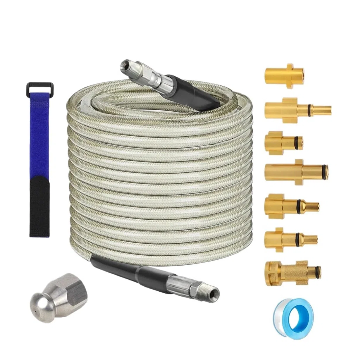 Kit de chorro de drenaje de tubería de lavadora a presión, manguera de lavadora de chorro obstruida, boquilla extraíble, adaptador opcional (Color : J, Size : 15M)