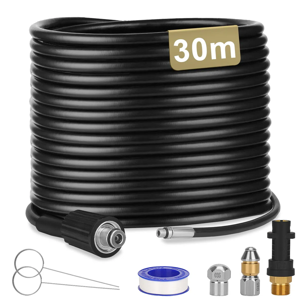 30M Desatascador de Tuberías a Presión para Kärcher K2-K7 | Manguera flexible con boquilla giratoria para suciedad incrustada
