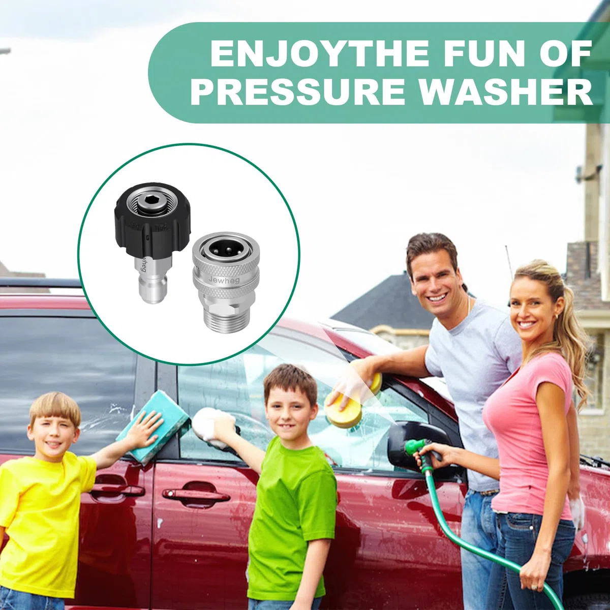 Jewheg Versión actualizada 2025, kit de conexión rápida para lavadora a presión, juego de adaptadores de lavadora a presión de acero inoxidable, giratorio M22 de 14 mm a 3/8 pulgadas, accesorios de