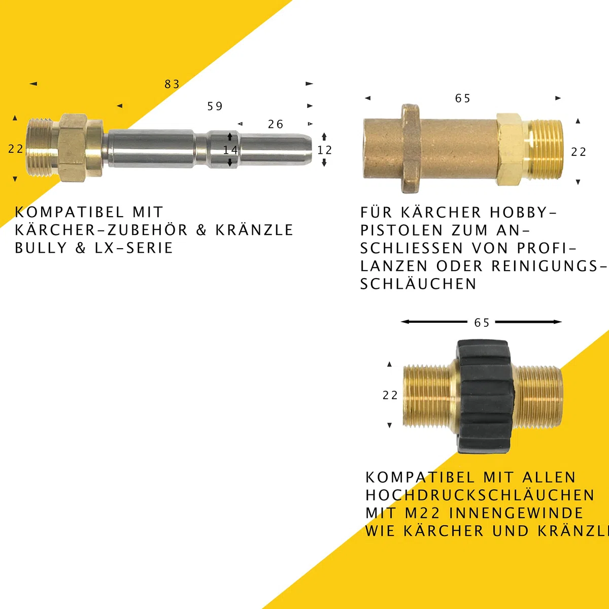 M&M Smartek manguera desatascadora, kit 6 piezas, para KEW/Nilfisk, M22 | Kit desatascador con manguera, adaptadores y boquillas según variante; comprobar conexiones, presión, contenido y equipo.
