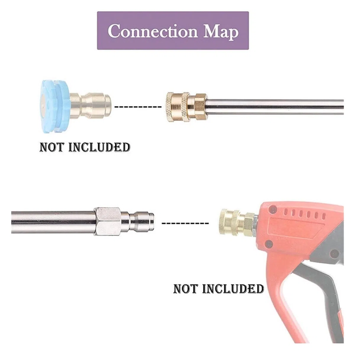 Lanza De ExtensióN Para Hidrolimpiadora Varilla de extensión latón for lavadora alta presión, 40 cm, varilla recta inserción rápida, conector rápido 1/4'' for limpieza entradas, patios y paredes