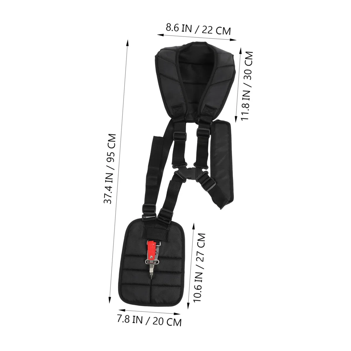 Correa para Desbrozadora de Doble Hombro Negra de Nylon | Ajustable, Fácil de Colocar y Soltar, con Gancho de Transporte y Pinzas